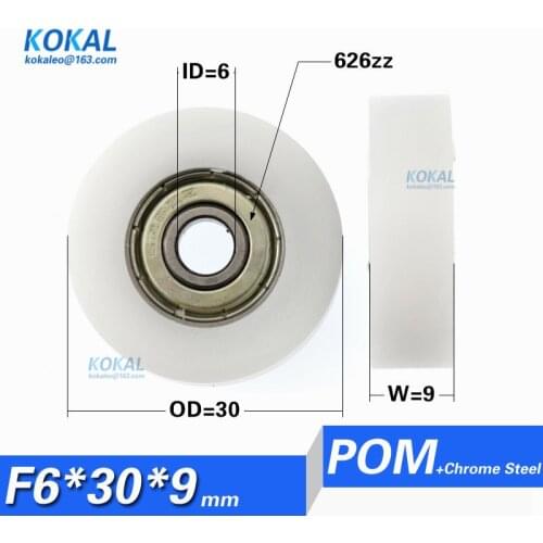 [F0630-9]Free Shipping 10PCS 626zz POM coated roller wheel 6*30*9 bearing flat roller pulley bearing wheel