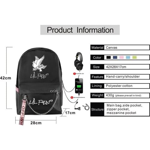Lil Peep Pink Backpack Fashion Design school backpacks for teenagers Girls Student Bags USB multifunction travel Bag Laptop Pack