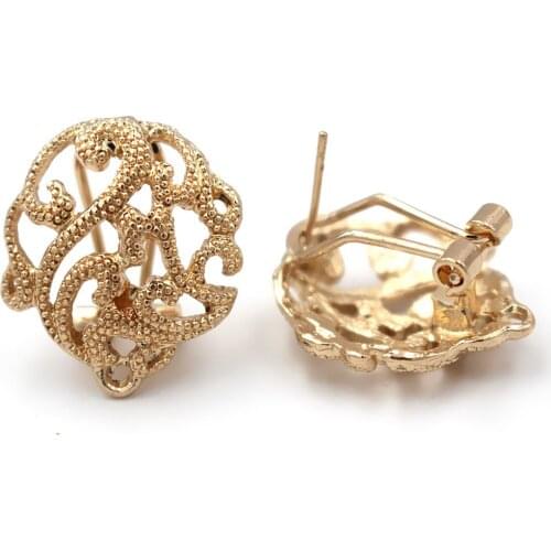 African Clip Earrings Post with Loop Hanger Hollow Filigree Flower Bases DIY Metal Arab Indian Chile Earrings Findings 19x22mm