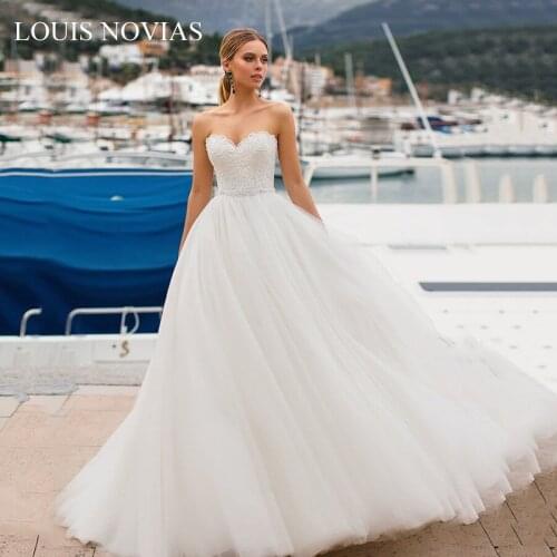 Louis Novias Simples A-Line Wedding Dress Sleeveless Sweetheart Sexy Wedding Dress Cathedral Royal Train Vestido De Noiva