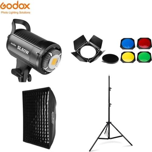 Godox LED Video Light SL-60W 5600K White Version Video Light Continuous Light Kit + 190cm Light Stand + 60x90cm Bowens Softbox