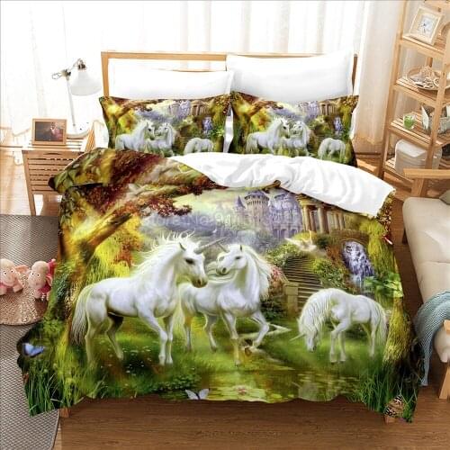 3D Cartoon Unicorn Bedding Set Girl Boy Kids Quilt/Duvet Cover Set Twin Full Queen King Size Bedclothes Home Textiles