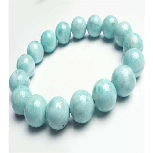 Unique One 12mm Genuine Natural Blue Larimar Crystal Round Beads Jewelry Charm Stretch Bracelets