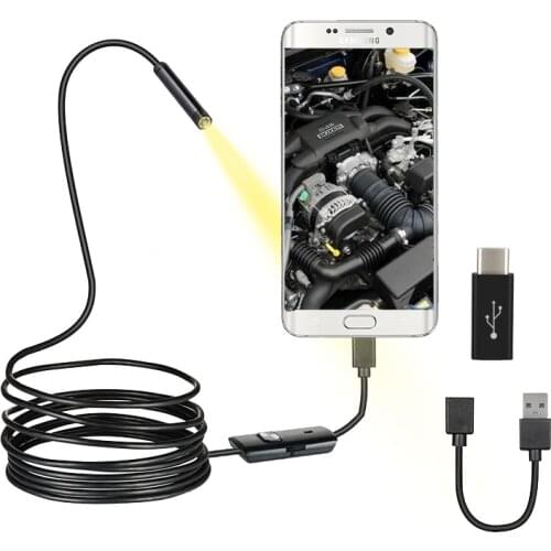 USB Endoscope Camera Flexible IP67 Waterproof 6 Adjustable LEDs Inspection Borescope Camera Micro USB OTG Type C for Android PC