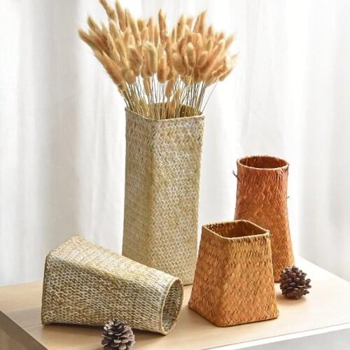 Seagrass Woven Vase Handmade Flower Pot Plant Storage Basket Handmade Arrangement Flower Bottle Desktop Ornaments Pot