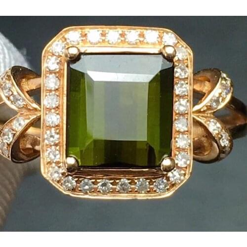 Fine Jewelry Real Pure 18 K Gold Jewelry 100% Natural Green Tourmaline Gemstones 2.3ct Diamonds Males Wedding Fine Mans Rings