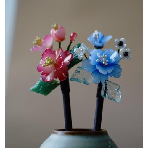 Chinese Classical Handmade Hairpin Pearl Flower Headdress Women Wooden Hair Sticks Ancient Costume Accessories