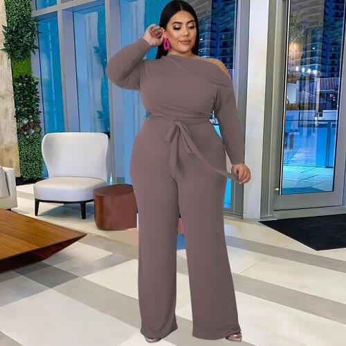 Plus Size Women Clothing 5xl Fashion Casual Suit Solid Color Strappy Slanted Flared Pants Elegant Outfits Wholesale Dropshipping
