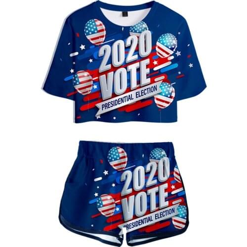 2020 Vote Presidential Election T-Shirt Women 3D Print Set Fashion Hip Hop Two Piece Sets Women Casual T-Shirt+Shorts Clothes
