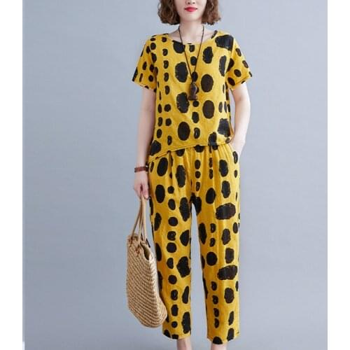 Thin Soft Cotton Linen Tie Dye Print Vintage Women Clothes Set 2021 New Loose Tops Harem pants Two Piece Summer Casual Sets Suit