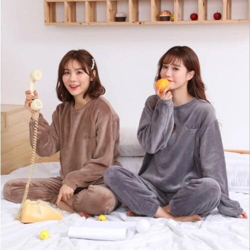 Women Winter Velvet Pajamas Set Thick Warm Sleepwear Flannel Long Pants Warm Home Clothes Suit Mens Pajamas Homewear Lounge Wear