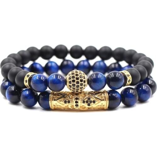 2 Pieces/set Hot Style 10MM Micro Inset Ball Micro Inset Bend Black Abrasive Stone Lovers Beads Bracelet Bangle 2021