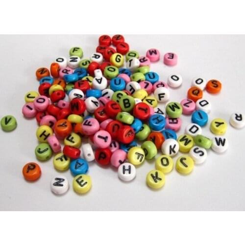 250 Assorted Colorful Acrylic Alphabet Letter Coin Beads 4X7mm