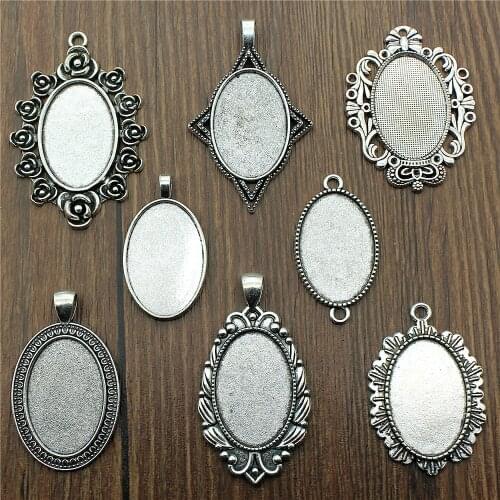 3pcs Fit 20x30mm Oval Glass Cabochon Base Setting Pendant Tray For Jewelry DIY Making Antique Silver Color FM4013