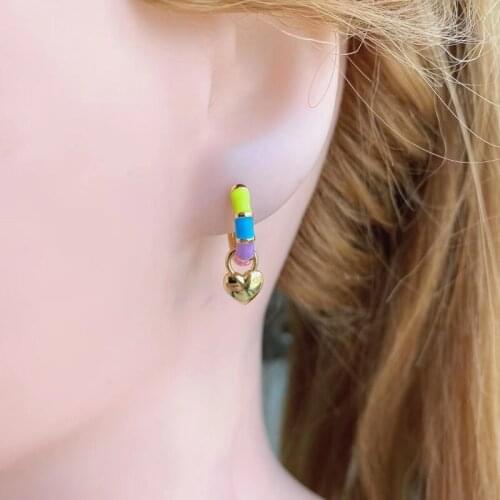 5Pairs/Lot Professional Factory luxury designer earrings popular fashion Heart Colorful Enamel Hoop Earrings