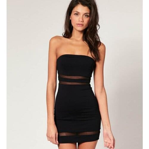 Aamiksat Elastic Black SweetHeart Hollow Out 2019 New Celebrity Party Sexy Women Club Cocktail Bodycon Patchwork Mini Dress