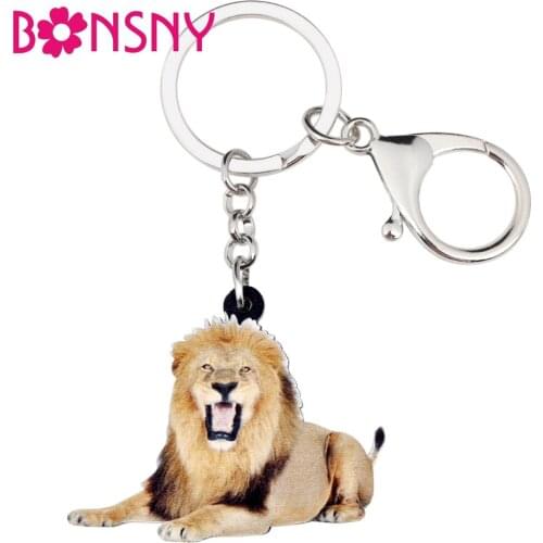 Bonsny Acrylic Roaring Lion Key Chains Keychain Rings Africa Animal Jewelry For Women Girls Teens Handbag Car Charms Gift Bulk