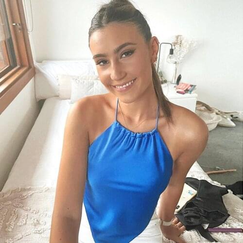 Satin Halter Crop Top Sexy Women Y2K Solid Backless Bandage Cropped Tops Ladies Club Party Beach Camis Streetwear Vest Tank