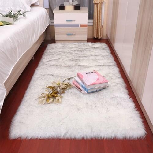 White Rectangle Sheepskin Fluffy Area Rugs Soft Faux Fur Plush Wool Modern Carpet for Living Room Parlor Floor Mat Home Decor