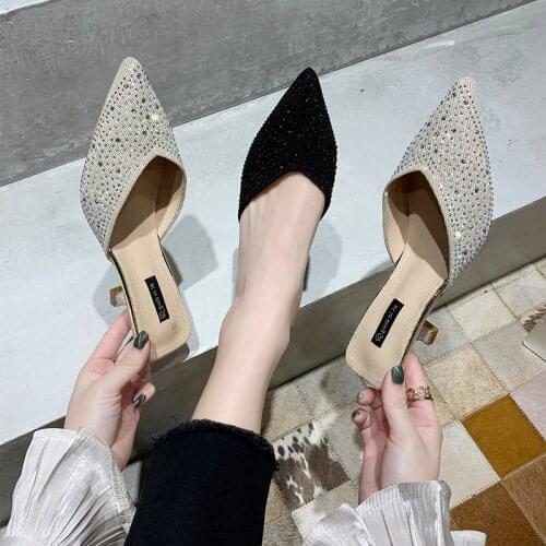 Glitter Slides Slippers Casual High-Heeled Shoes Lady Cover Toe Med Shallow Mules For Women Pantofle Jelly Luxury Soft Thin2021