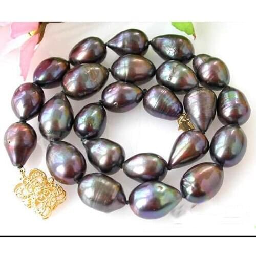 Black Freshwater Pearl Necklace,17inches Huge Size 15-19mm Drip Freshwater Cultured Pearl Necklace,Fashion Women Jewellery Gift