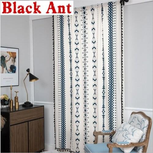 Bomian Style Door Curtains Vintage Print Sheer Curtain For Living Room Rod Pocket Semi-Blakcout Window Drapes Custom Made JD1034
