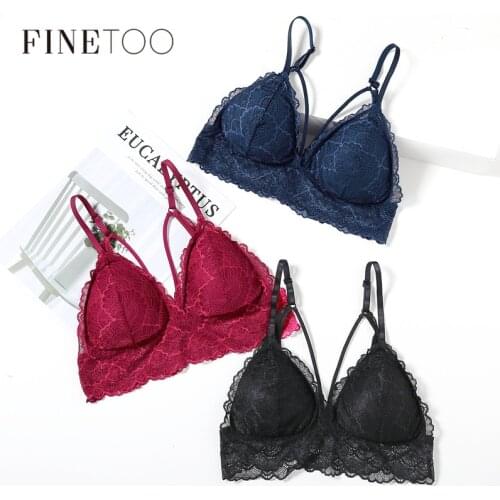 FINETOO Sexy Backless Lace Bralette Deep V Lace Women Bra Soft Bralette Wireless Thin Underwear Sexy Lingerie 3/4 Cup Bras 2020