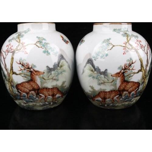 China Pastel ceramic earthen jar crafts statue A pair