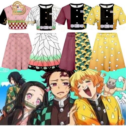 Demon Slayer Tanjiro Kimetsu No Yaiba Skirt Girls Set Women Summer Top Shorts Sport Suits Kamado Nezuko Running Clothing