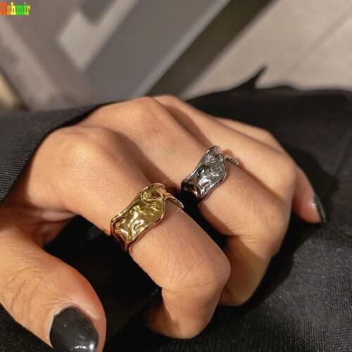 Kshmir 2020 Exaggerated lava ring Ring for men and women Irregular fold open ring Metallic gold female ring