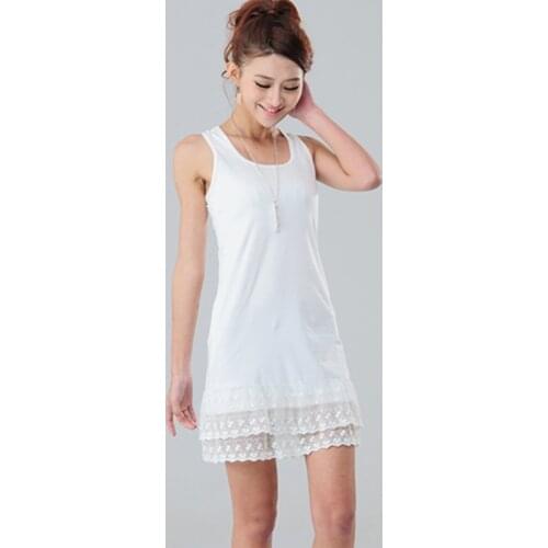 Summer Black Gray White Lace Above Knee Tank Dress Quality Elastic Cotton Underdress Plus Size Basic Dresses For Women