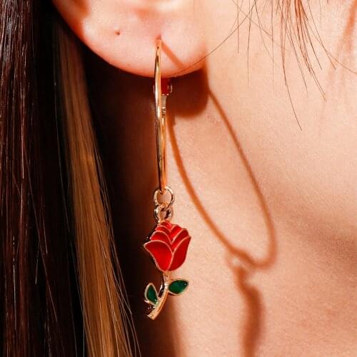 Fashion Gold Color Earrings for Women Metal Circle Rose Hoop Earrings Brincos 2021 Trendy Jewelry Gift