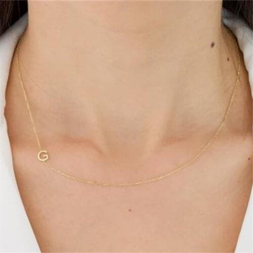 Tiny Gold Sideways Stainless Steel Initial Letter Necklace Personalized Silver Alphabet Necklace For Bridesmaid Gifts