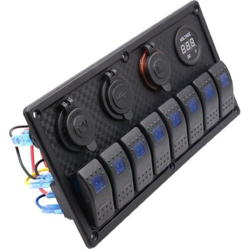 HXA84-1 Switch Panel Overcurrent Protection 8 Gang Waterproof Boat Marine Rocker Switch Panel for 12V/24V Cars
