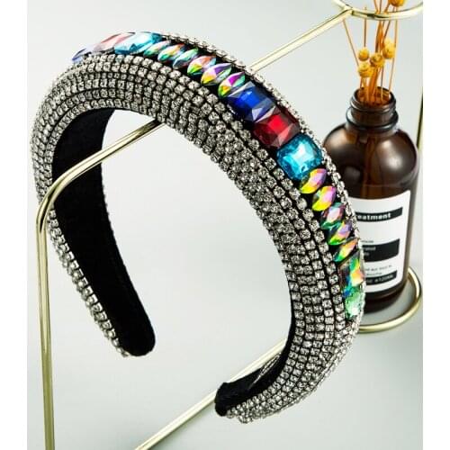 Deluxe Baroque Super Flash Full Color Rhinestone Hairband Handmade Geometry Crystal Filling Hairband Party Hair Ornament