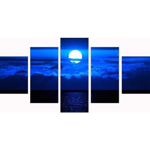 5 Panel Modern Moon And Cloud Print Wall Art Canvas Painting Cheap HD Moon Nightscape Wall Picture For Living Room Decoration