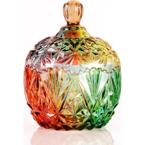 Rainbow Crystal Glass Storage Jar Lids Candy Jar Glass Container Jewelry Cotton Swab Box Storage Interior Tabletop Decoration