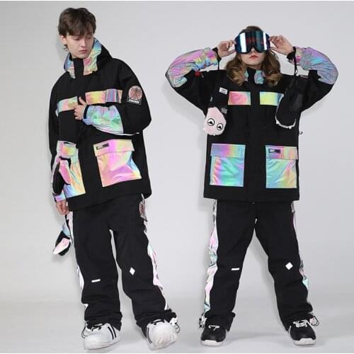 Reflective Ski Suit Men Women Winter Outdoor Warm Breathable Windproof Waterproof Ski Jacket Pants Snowboard Suit Ski Equipment