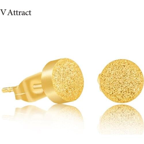 V Attract Valentines Day Gift Glisten Round Stud Earrings Men Minimalist Jewedlry Rose Gold Boucle D'oreille Femme 2018