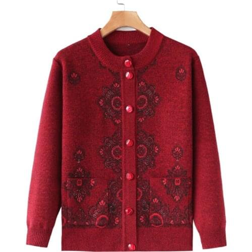 Vintage Knitted Cardigan Middle-aged and Elderly Womens Sweaters Spring Autumn Womens Coat Long Sleeve Knitting Cardigan Top