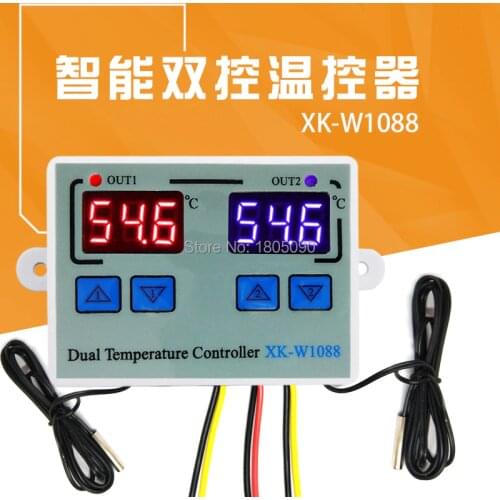 XK-W1088 12V 24V 220V Dual Digital Thermostat Temperature Controller Two Relay Output Thermoregulator for incubator Heating Cool