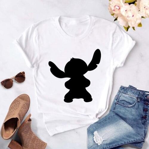 Hararuku Disneys Lilo & Stitch T-shirt Femme Vogue Women Short Sleeve Ulzzang tshirt Vintage Tee Top Unisex Clothes Dropship