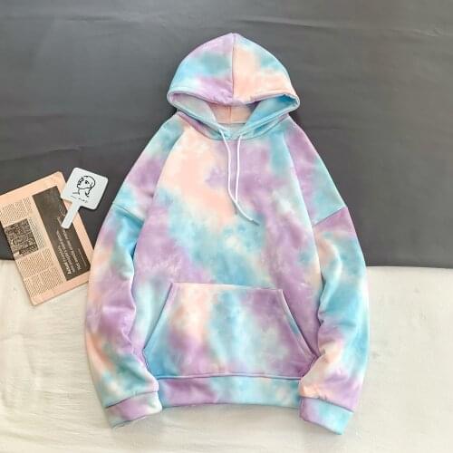 Cotton Colorful Hoodies oversized Women clothes Tie Dye Printed Long Sleeve Hooded Womens Tops Korean Loose Pullover Sweatshirt