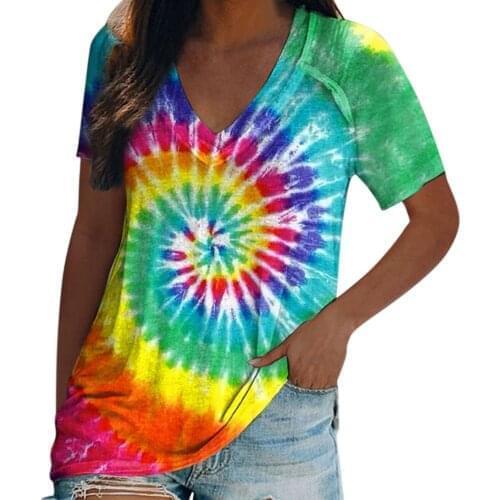 Womens tops loose Plus Size Gradient Color V-Neck Short Sleeve oversized T-shirt Tops blusas for women female roupas femininas