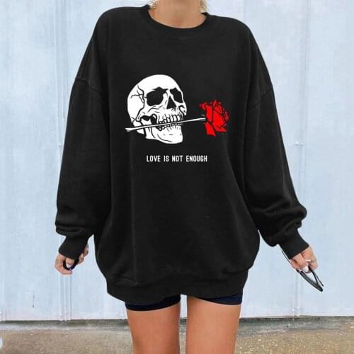 Ladies Oversized Funny T Shirts Funny Halloween Loose Casual O-neck Skull Printed Long-sleeved Printed T-shirt Festival Clothes