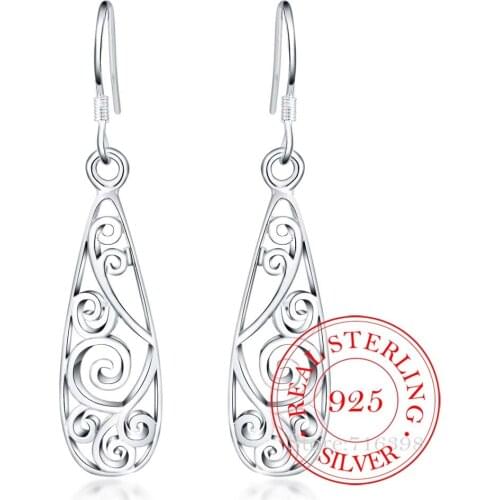 Hot 925 Sterling Silver Earring Korean Vintage Court geometric pattern Dangle Earrings For Women 2020 Engagement Wedding Jewelry