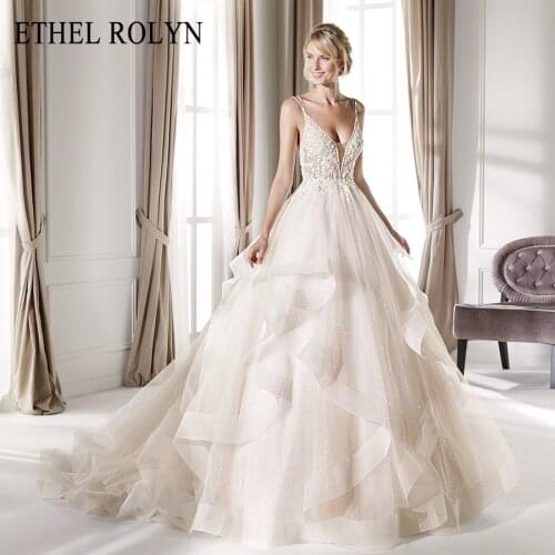ETHEL ROLYN A-Line Wedding Dress 2021 Elegant Backless V-neck Beading Appliques Spaghetti Straps Bridal Dresses Robe De Mariee