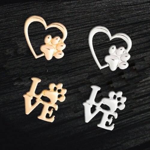 Paw love Heart Badges Brooches Gold Dog paws Cat claw button pins Love pets Brooches Fashion Jewelry gifts for Pet owner