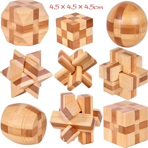 11 Types 4.5CM IQ Brain Teaser Kong Ming Lock 3D Wooden Interlocking Burr Puzzles Game Toy For Adults Kids Wholesale