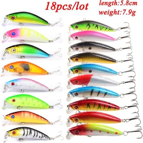 18PC Minnow Fishing Lure 58mm Topwater Hard Bait Wobbler SwimBait Carp Striped bass Pesca Crankbait Jig Bait Fishing tackle Lure